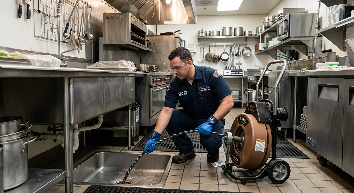 Commercial drain cleaning service in a restaurant kitchen in Goldsboro