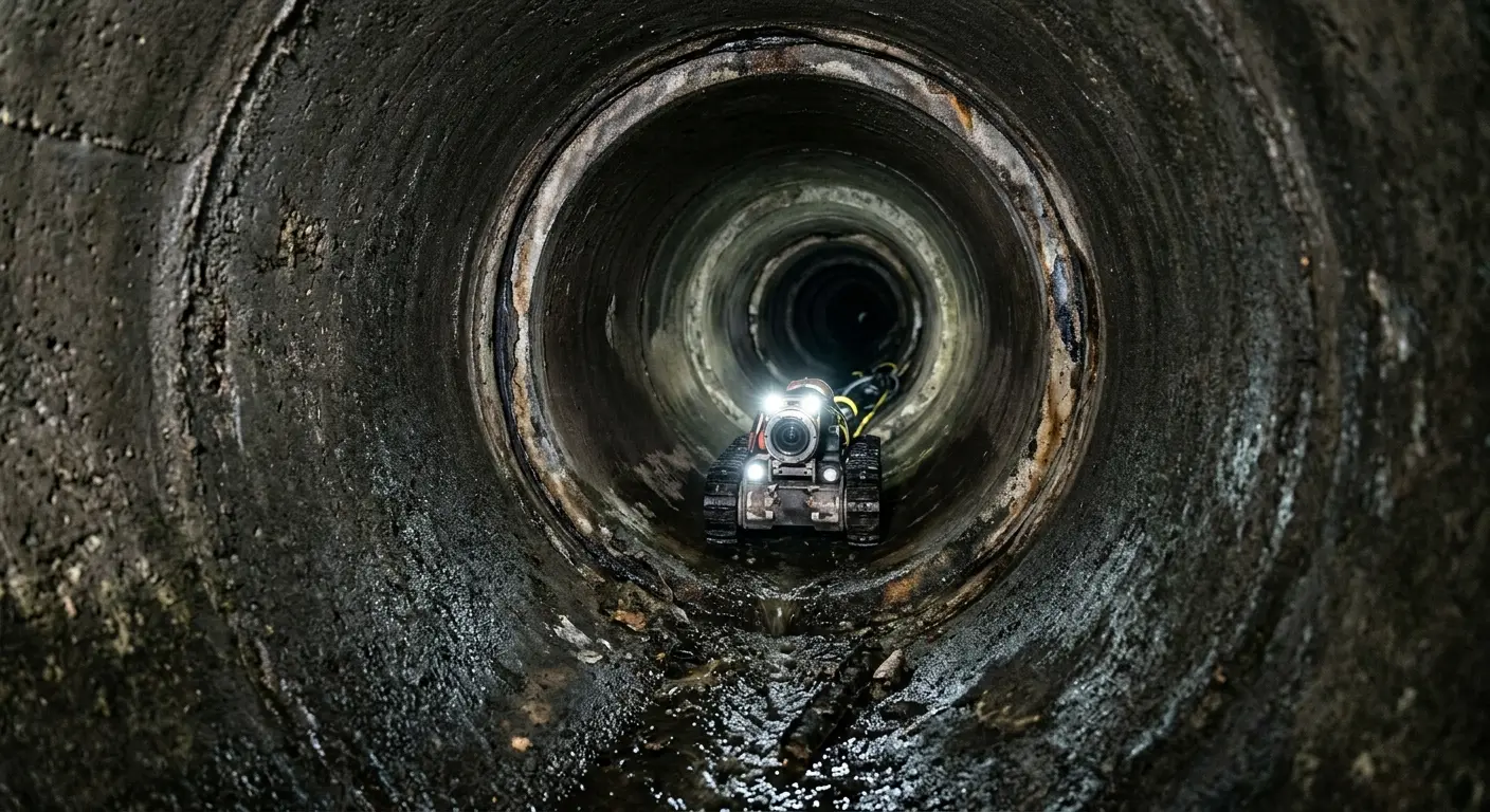 Robotic sewer camera inspecting pipe interior for Sewer Line Cleaning in Goldsboro